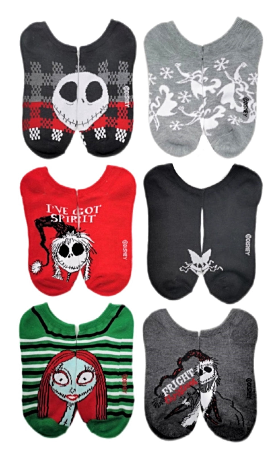 DISNEY NIGHTMARE BEFORE CHRISTMAS Ladies 6 Pair Of CHRISTMAS No Show Socks ‘FRIGHT CHRISTMAS’ - Novelty Socks And Slippers