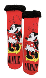 DISNEY MINNIE MOUSE LADIES Sherpa Lined Gripper Bottom Slipper Socks