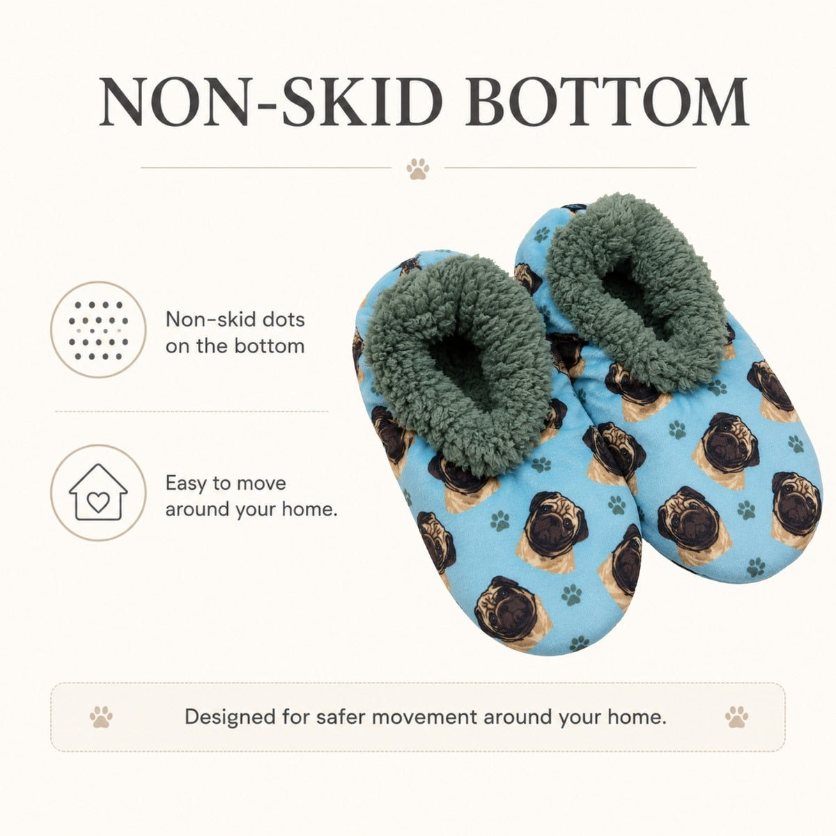 PUG Dog Ladies Non-Slip Slippers COMFIES BRAND By E&S Pets