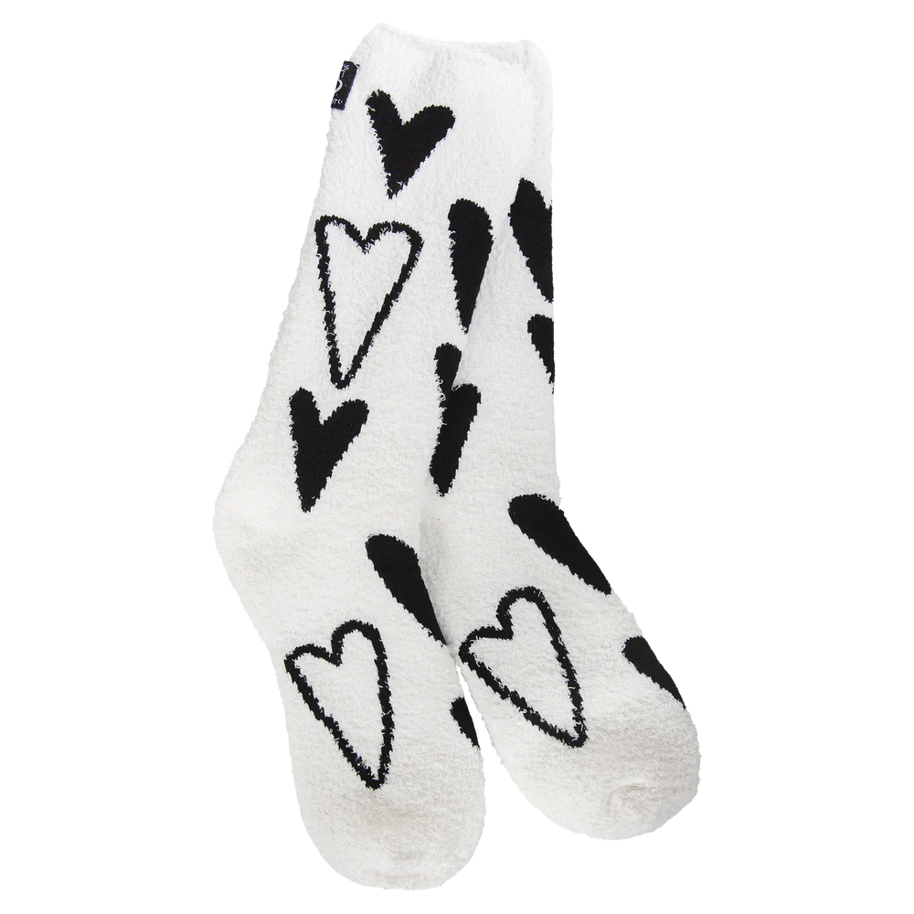 BLACK & WHITE HEARTS Ladies Valentines Day Soft Cozy Socks WORLD’S SOFTEST SOCKS Brand - Novelty Socks And Slippers