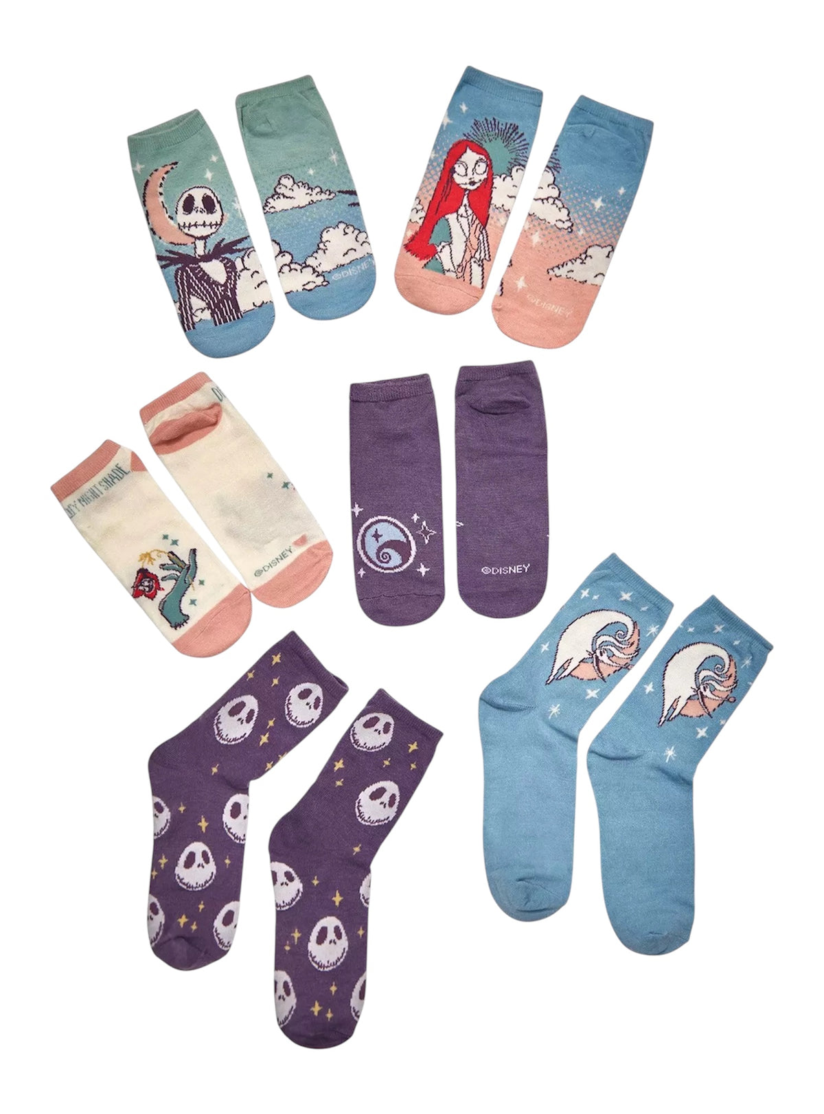 DISNEY THE NIGHTMARE BEFORE CHRISTMAS LADIES 6 Pair Of Socks Gift Set - Novelty Socks And Slippers