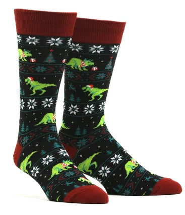 SANTASAURUS REX Men’s CHRISTMAS DINOSAUR Socks SOCKSMITH Brand - Novelty Socks And Slippers