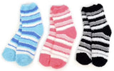 NOLLIA Brand Ladies 3 Pair Of Striped Warm & Fuzzy Socks - Novelty Socks And Slippers