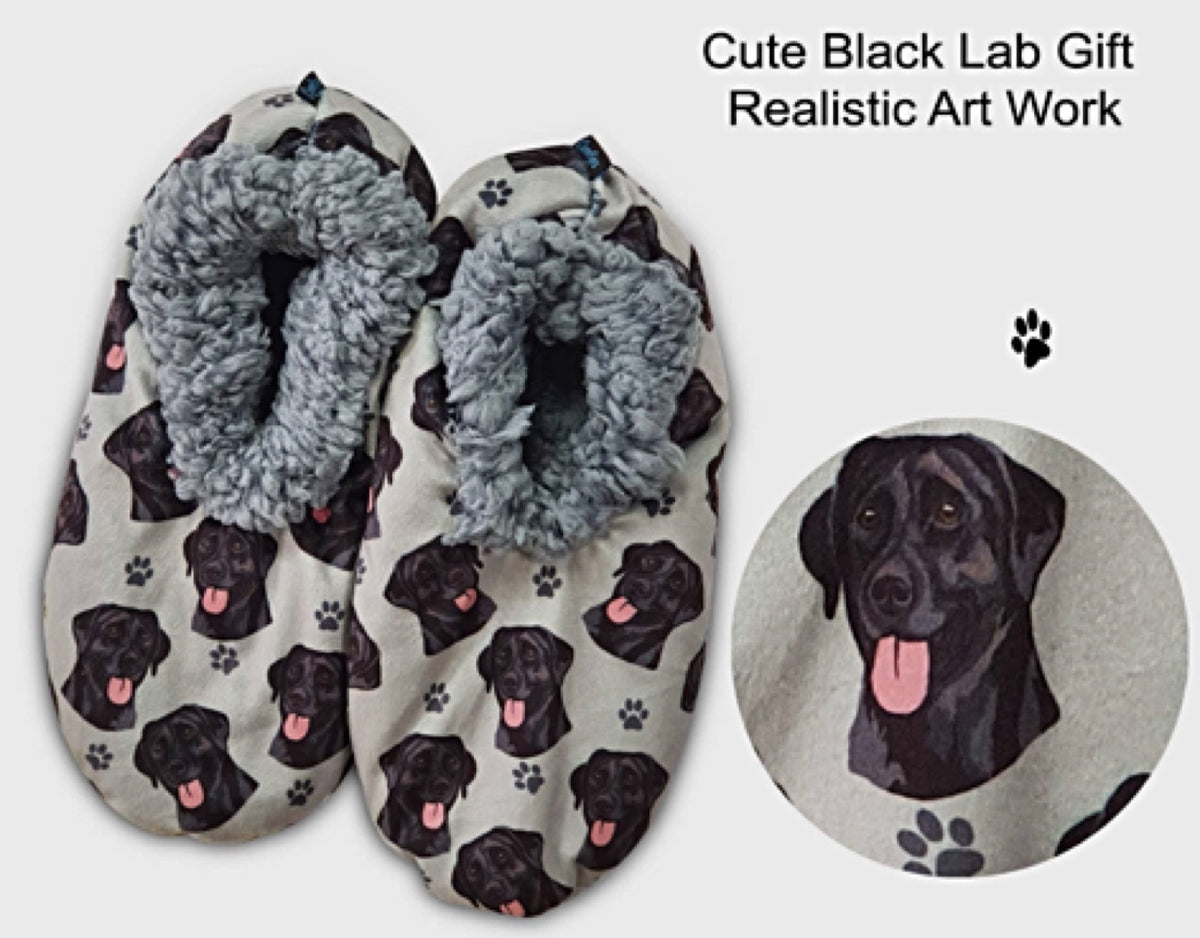 COMFIES BRAND Ladies BLACK LABRADOR DOG Non-Skid SLIPPERS - Novelty Socks for Less