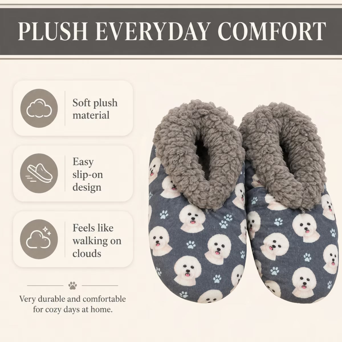 BICHON FRISE Dog Ladies Non-Skid Slippers Comfies Brand By E&S Pets