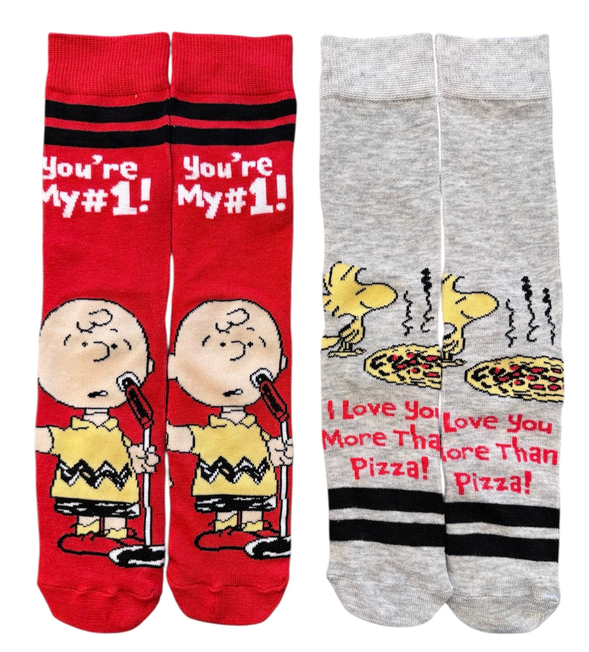 PEANUTS CHARLIE BROWN Men’s 2 Pair Of VALENTINES DAY Socks ‘YOU’RE MY #1’ - Novelty Socks And Slippers