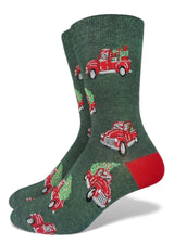 RED PICK UP TRUCK With Christmas Tree Men's Socks Good Luck Sock Brand - Novelty Socks And Slippers