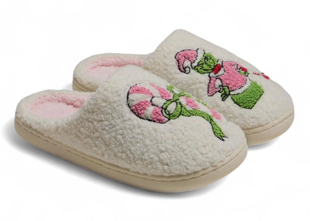 THE GRINCH Ladies Slip On Slippers (Choose Style & Size) - Novelty Socks And Slippers