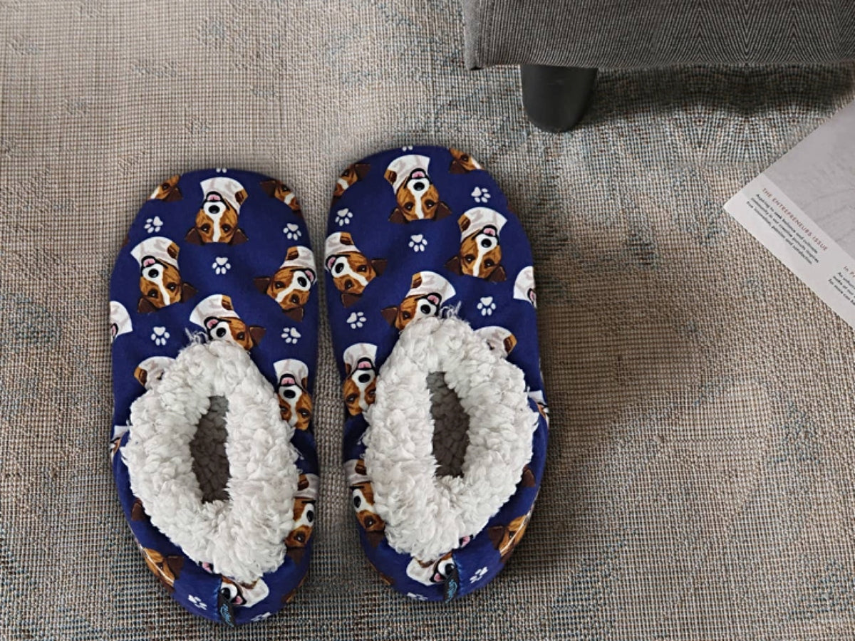 COMFIES BRAND LADIES JACK RUSSELL DOG NON-SKID SLIPPERS - Novelty Socks for Less