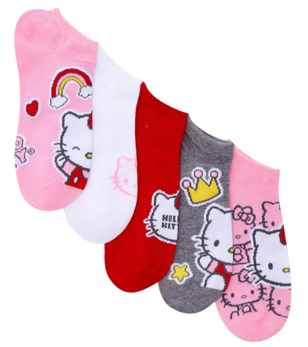 SANRIO HELLO KITTY Ladies 5 Pair Of VALENTINES DAY No Show Socks ‘QUEEN’ - Novelty Socks And Slippers
