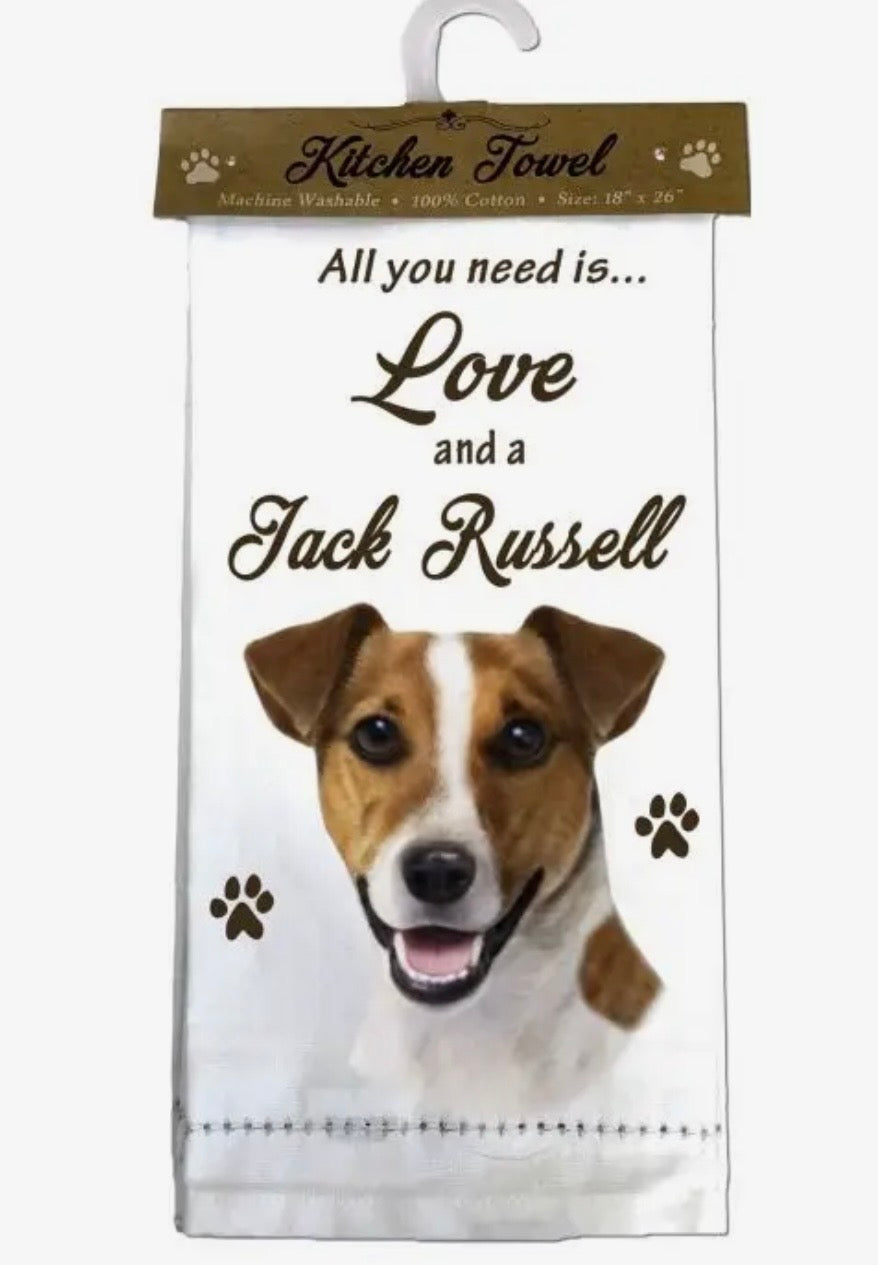 ALL YOU NEED IS LOVE & A DOG Kitchen Tea Towel By E&S Pets (Choose Breed)