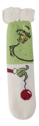 HOW THE GRINCH STOLE CHRISTMAS Ladies Sherpa Lined Gripper Bottom Slipper Socks (Choose Style) - Novelty Socks And Slippers