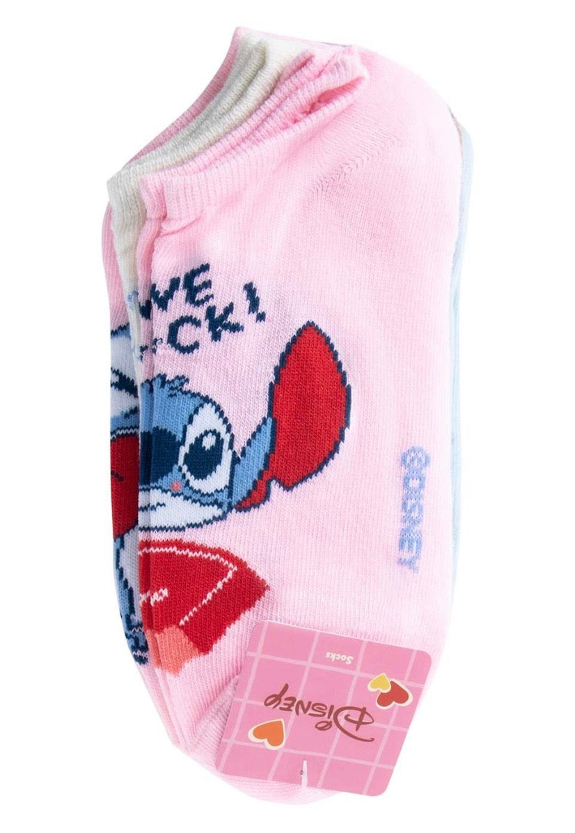 DISNEY LILO & STITCH Ladies 5 Pair Of VALENTINES DAY No Show Socks ‘LOVE ATTACK’ - Novelty Socks And Slippers