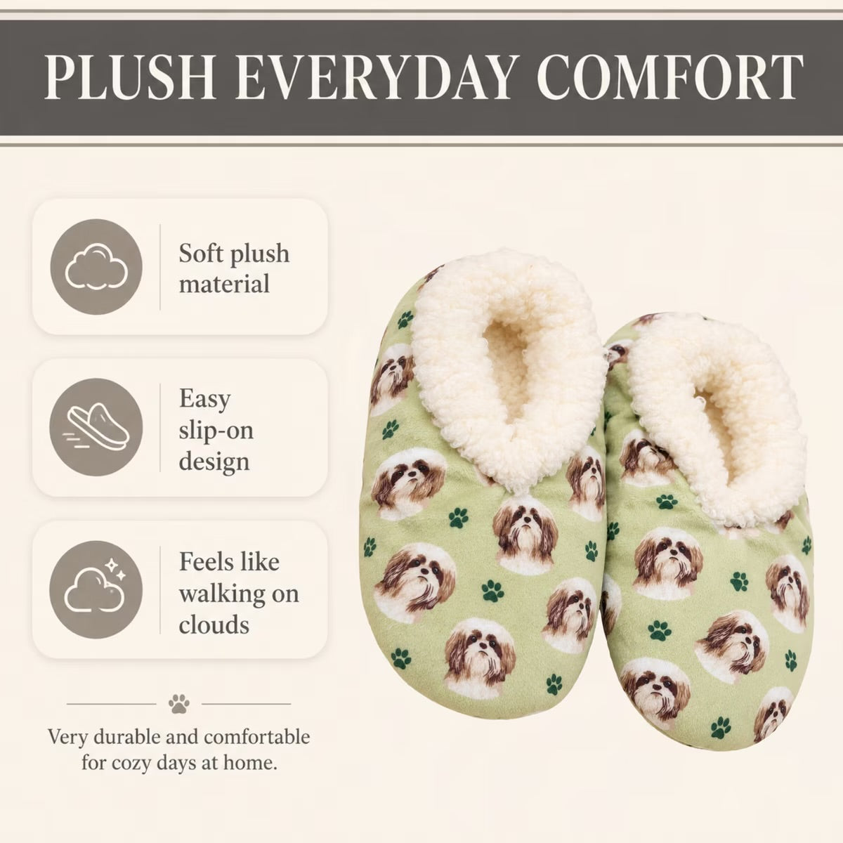 TAN SHIH TZU Dog Ladies Non-Slip Slippers COMFIES BRAND By E&S Pets