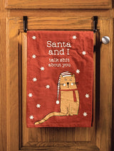 PRIMITIVES BY KATHY CAT CHRISTMAS TEA KITCHEN TOWEL ‘SANTA & I TALK SHIT ABOUT YOU’RE - Novelty Socks for Less