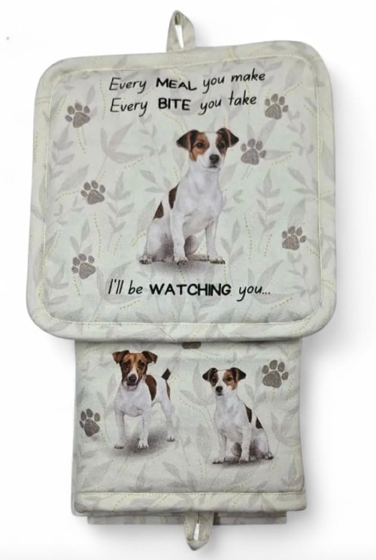 DOG & CAT 3 Piece Oven Mitt & Tea Towel Set By E&S Pets (CHOOSE BREED) - Novelty Socks And Slippers