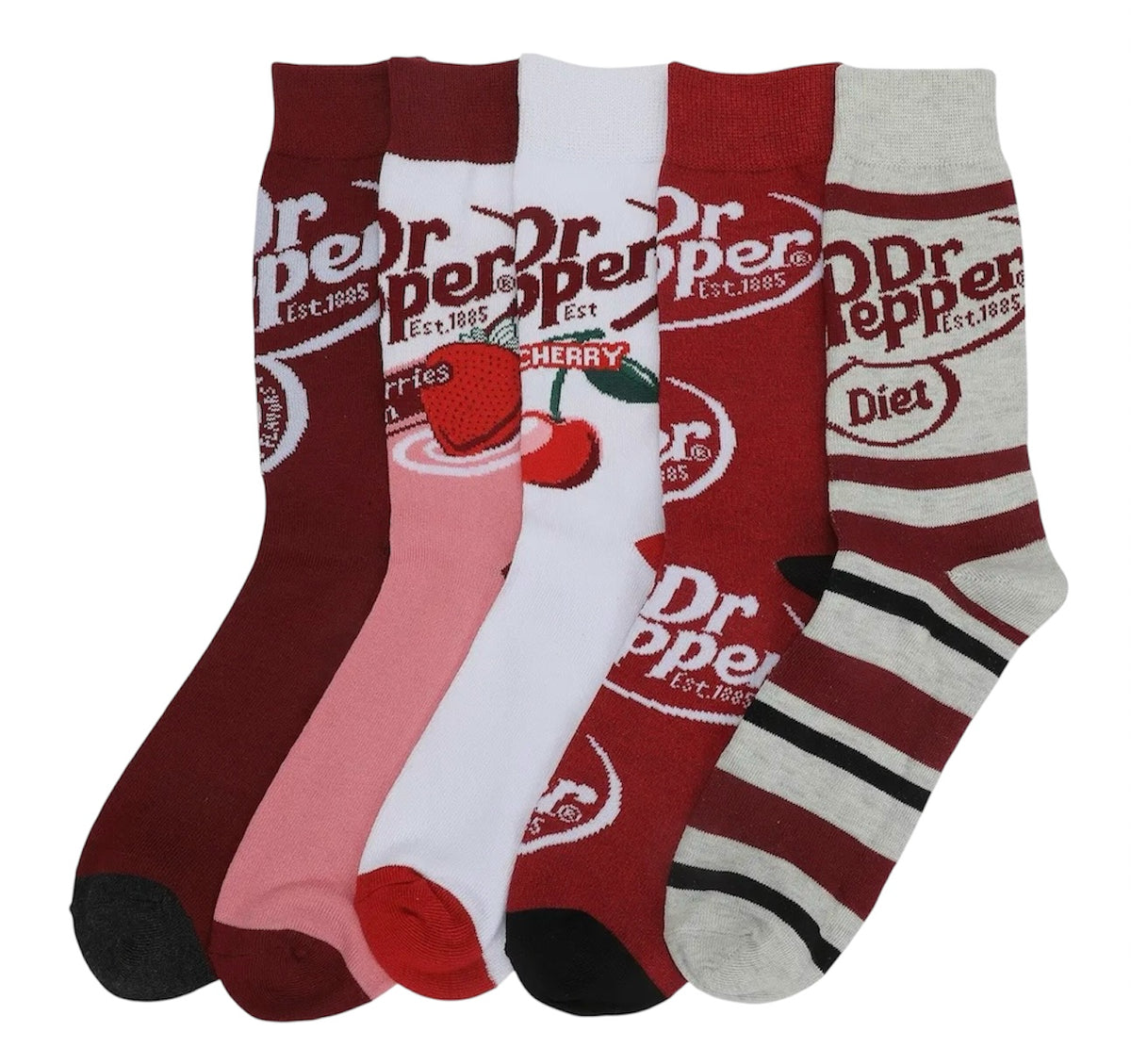 DR. PEPPER Soda Men’s 5 Pair Of Socks BIOWORLD Brand - Novelty Socks And Slippers