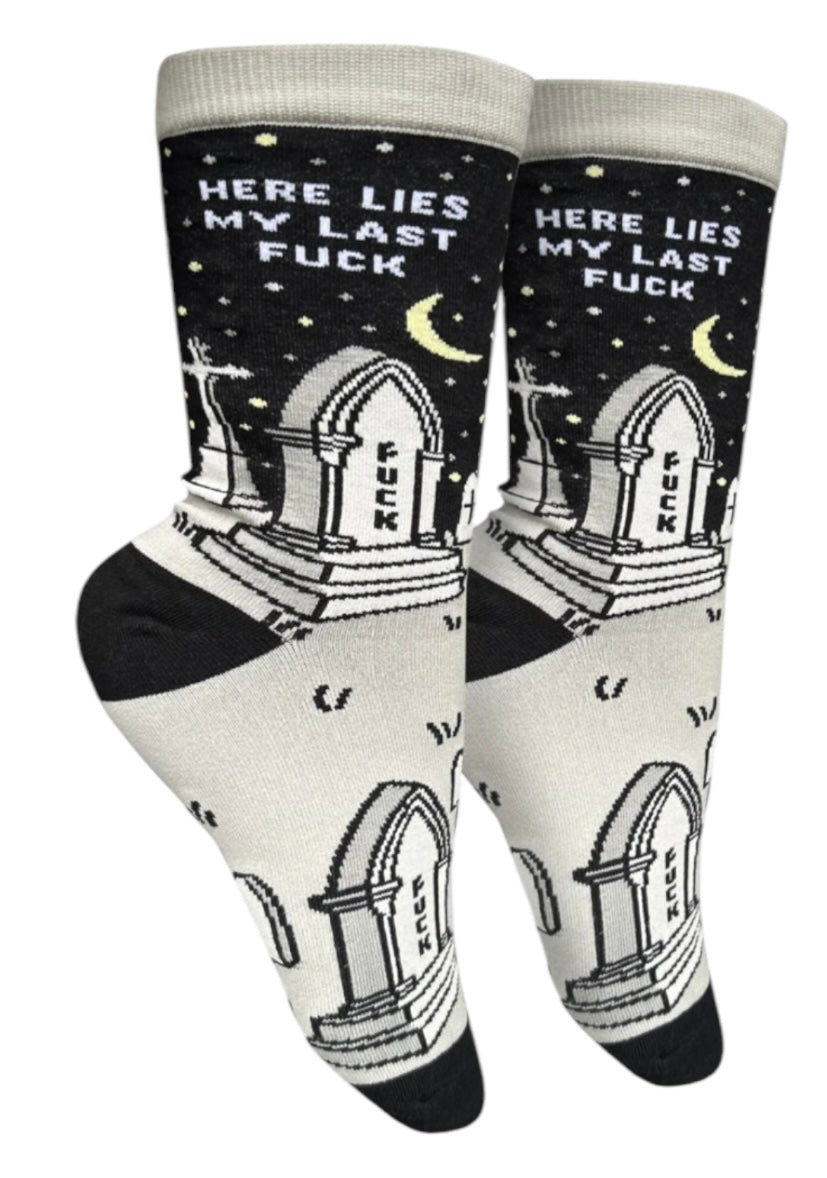 GROOVY THINGS Co. Brand Ladies HERE LIES MY LAST FUCK Socks - Novelty Socks And Slippers