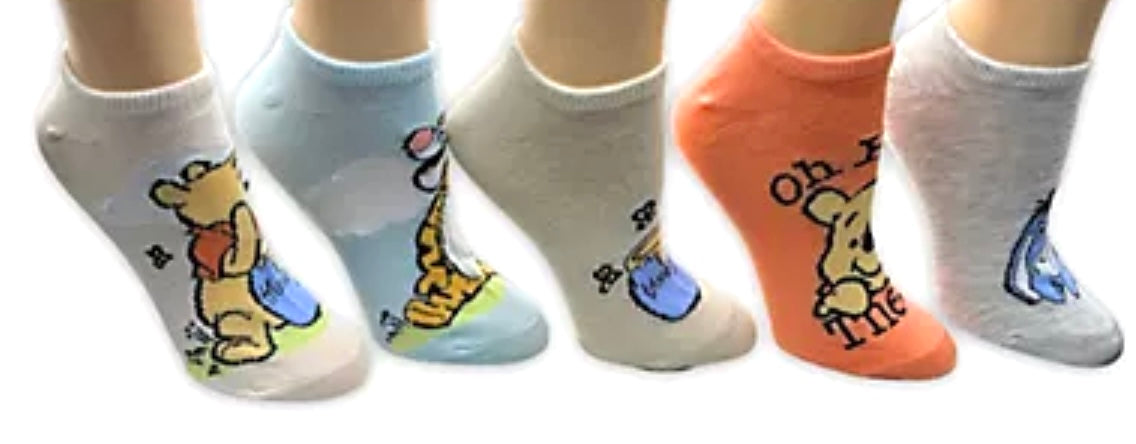 DISNEY WINNIE THE POOH Ladies 5 Pair Of No Show Socks Eyeore, Tigger - Novelty Socks And Slippers