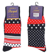 PATRIOTIC SOCKS Men's Socks RED, WHITE & BLUE With Stars All Over PARQUET BRAND - Novelty Socks And Slippers