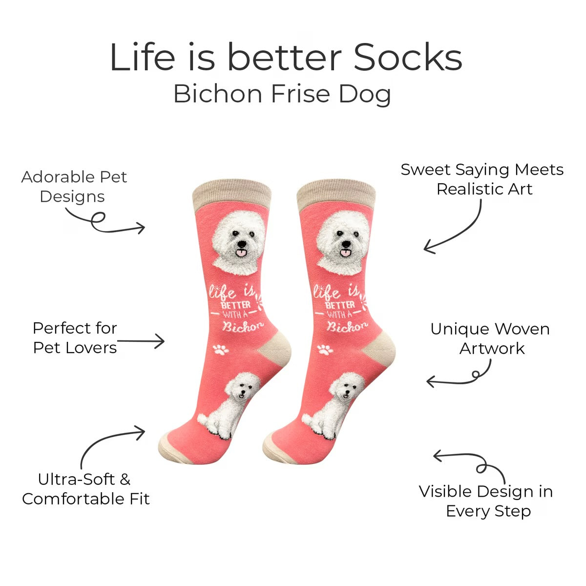 BICHON FRISE Dog Adult Unisex Socks By E&S Pets Choose Style