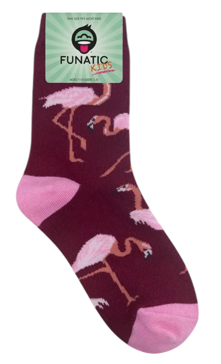 FUNATIC Brand Unisex Kids PINK FLAMINGO Socks Flamingos All Over Kids Age 7-10 - Novelty Socks And Slippers