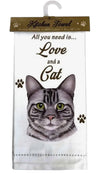 ALL YOU NEED IS LOVE & A CAT Kitchen Tea Towel By E&S Pets (Choose Cat Breed) - Novelty Socks And Slippers