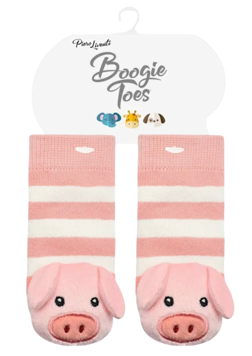 BOOGIE TOES Unisex Baby PIG RATTLE GRIPPER BOTTOM SOCKS By PIERO LIVENTI - Novelty Socks And Slippers