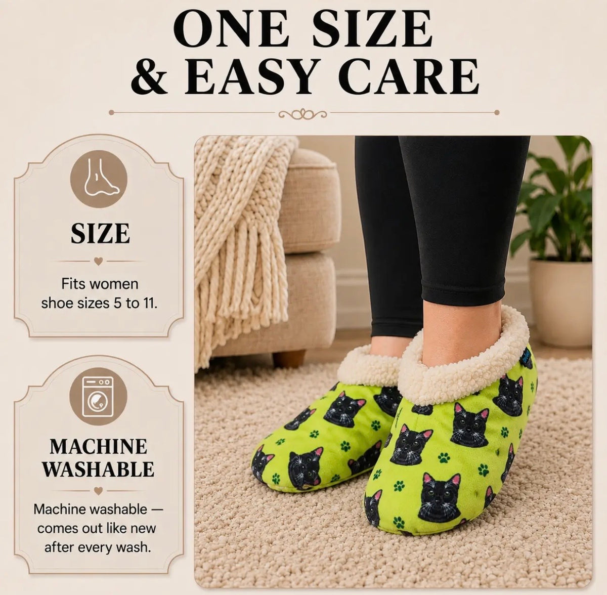 BLACK CAT Ladies Non-Slip Slippers COMFIES BRAND By E&S Pets