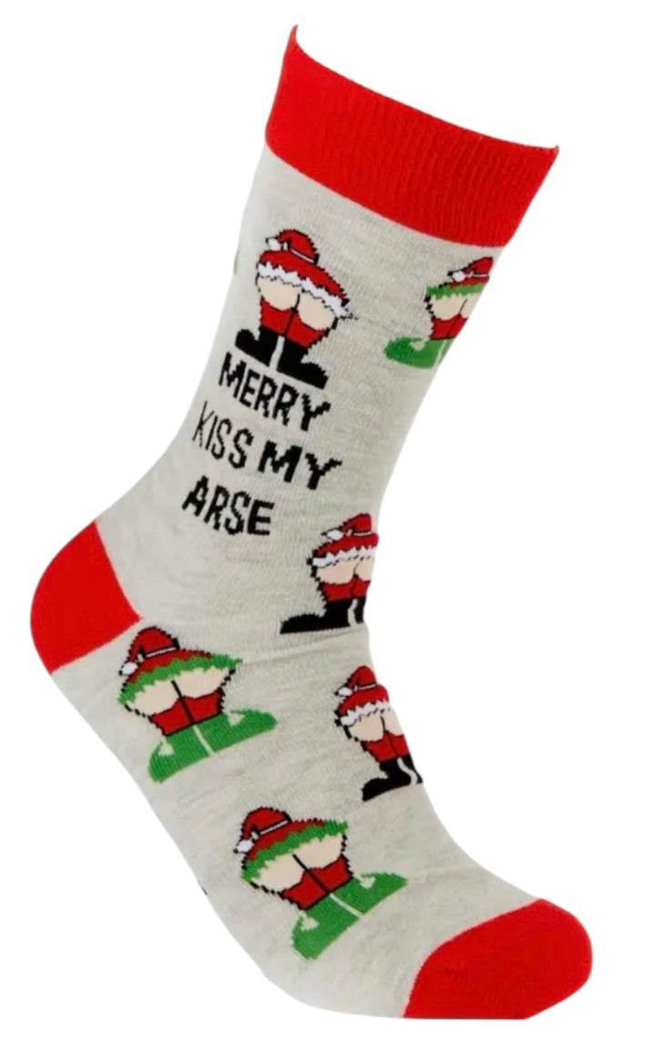 URBAN ECCENTRIC Brand Unisex SANTA MOONING Christmas Socks ‘MERRY KISS MY ARSE’ - Novelty Socks And Slippers