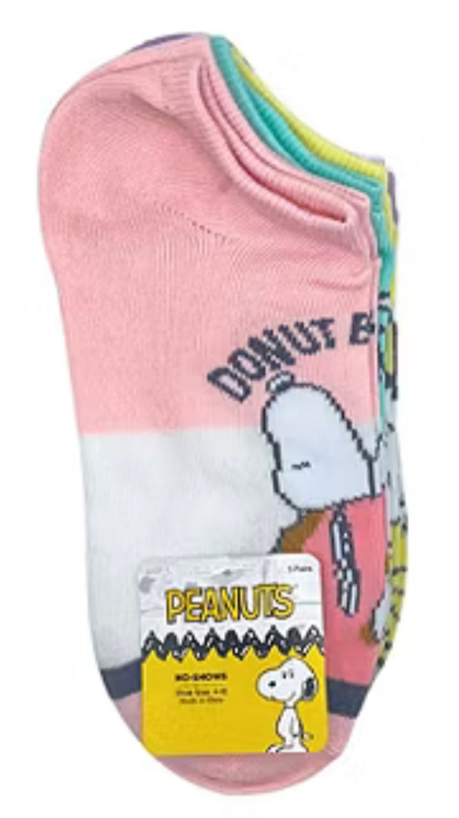 PEANUTS Ladies 5 Pair Of No Show Socks SNOOPY, LUCY & CHARLIE BROWN ‘TIME FRIES’ With FRENCH FRIES - Novelty Socks And Slippers