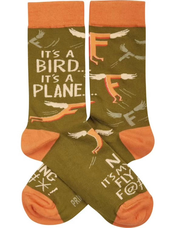 IT’S A BIRD IT’S A PLANE NI IT’S MY LAST FLYING F@#k! Unisex Socks Primitives By Kathy - Novelty Socks And Slippers