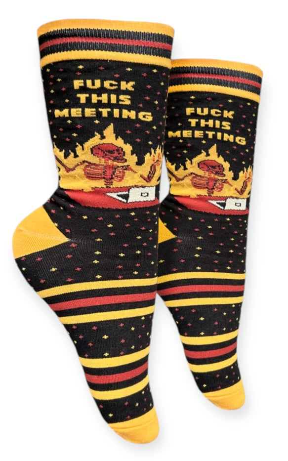 GROOVY THINGS Brand Ladies SKELETON ‘FUCK THIS MEETING’ Socks - Novelty Socks And Slippers