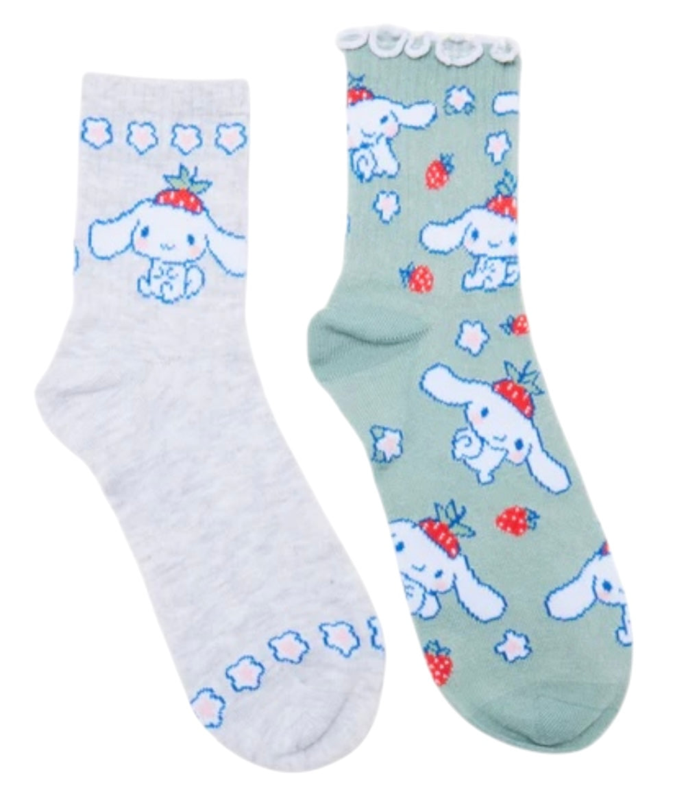 SANRIO HELLO KITTY Ladies CINNAMOROLL 2 Pair Of Socks With STRAWBERRIES & FLOWERS - Novelty Socks And Slippers