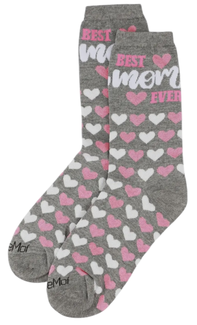 MeMoi Brand Ladies BEST MOM EVER Socks HEARTS ALL OVER - Novelty Socks And Slippers