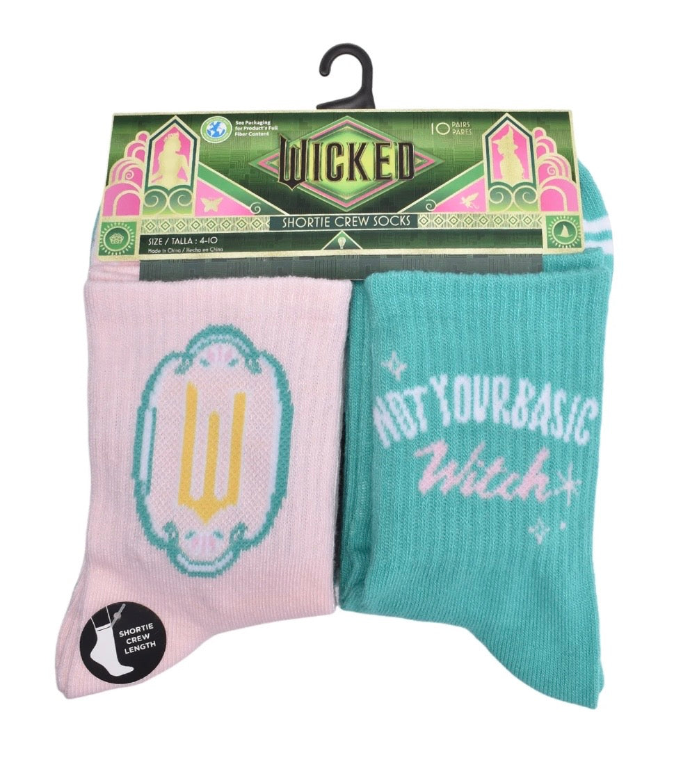 WICKED The Movie Ladies 10 Pair Of Shortie Crew Socks ‘Not Your Basic Witch’ - Novelty Socks And Slippers