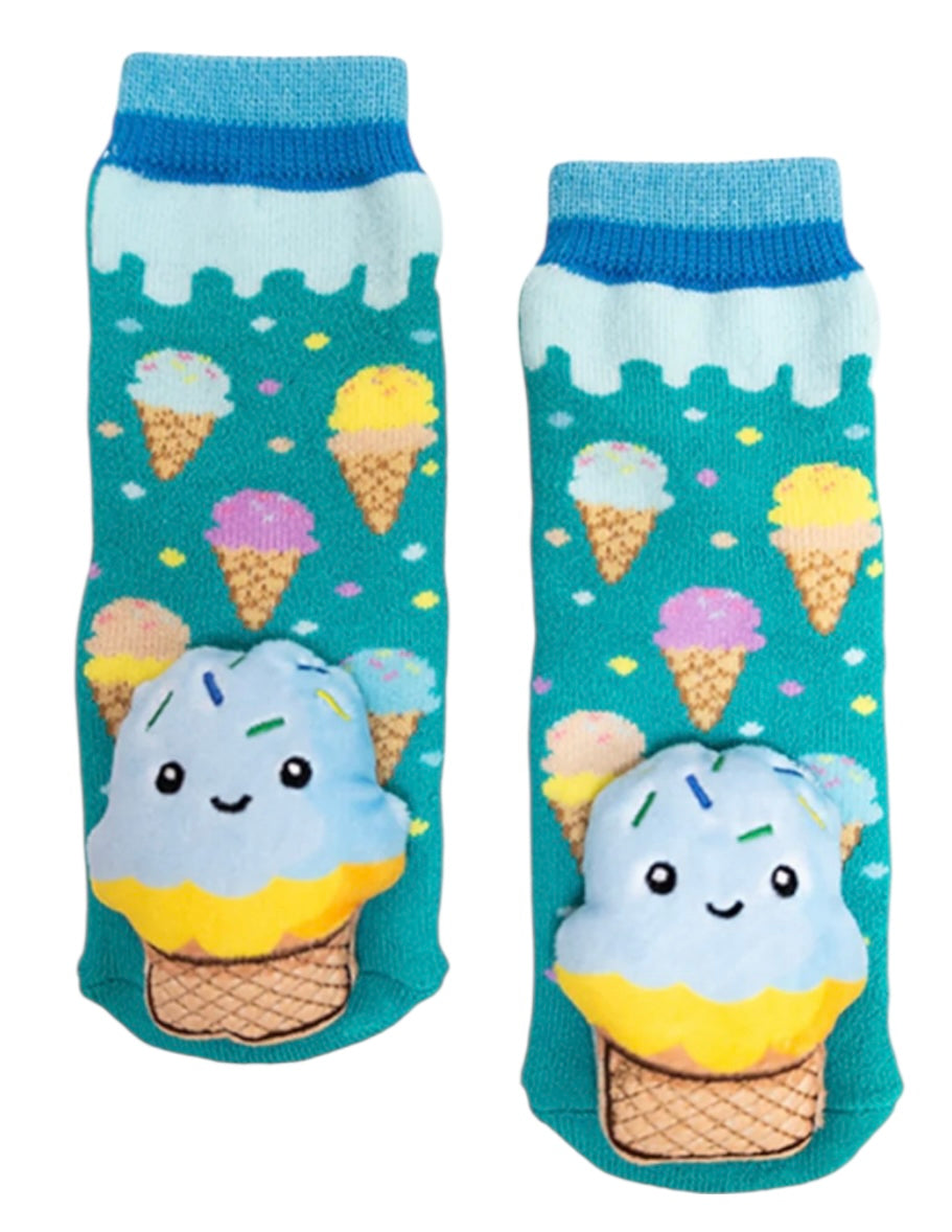 MESSY MOOSE Brand Unisex Baby BLUE ICE CREAM Gripper Bottom Socks - Novelty Socks And Slippers