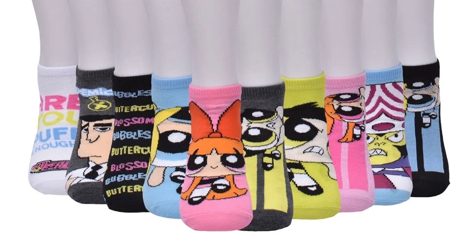 POWEPUFF GIRLS Ladies 10 Pair Of Ankle Socks 'ARE YOU PUFF ENOUGH' - Novelty Socks And Slippers