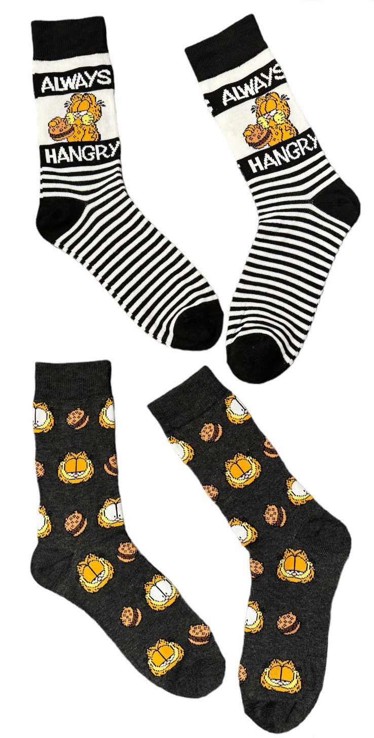 GARFIELD & ODIE Men’s 2 Pair of Socks GARFIELD & HAMBURGERS ‘ALWAYS HANGRY’ - Novelty Socks And Slippers