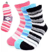 NOLLIA Brand Ladies 3 Pair Of Striped Warm & Fuzzy Socks - Novelty Socks And Slippers