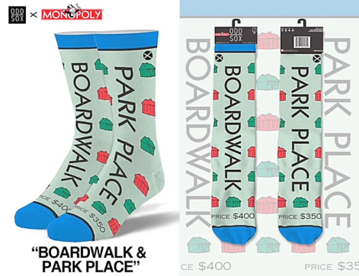 MONOPOLY Board Game Men’s BOARDWALK PARK PLACE Split Socks ODD SOX Brand - Novelty Socks for Less