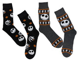 DISNEY THE NIGHTMARE BEFORE CHRISTMAS Men’s 2 Pair Of JACK SKELLINGTON & ZERO Socks - Novelty Socks And Slippers