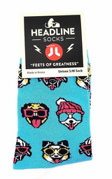 COOL DOGS ADULT UNISEX SOCKS HEADLINE BRAND SOCKS SIZE S/M DOGS WEARING SUNGLASSES - Novelty Socks And Slippers