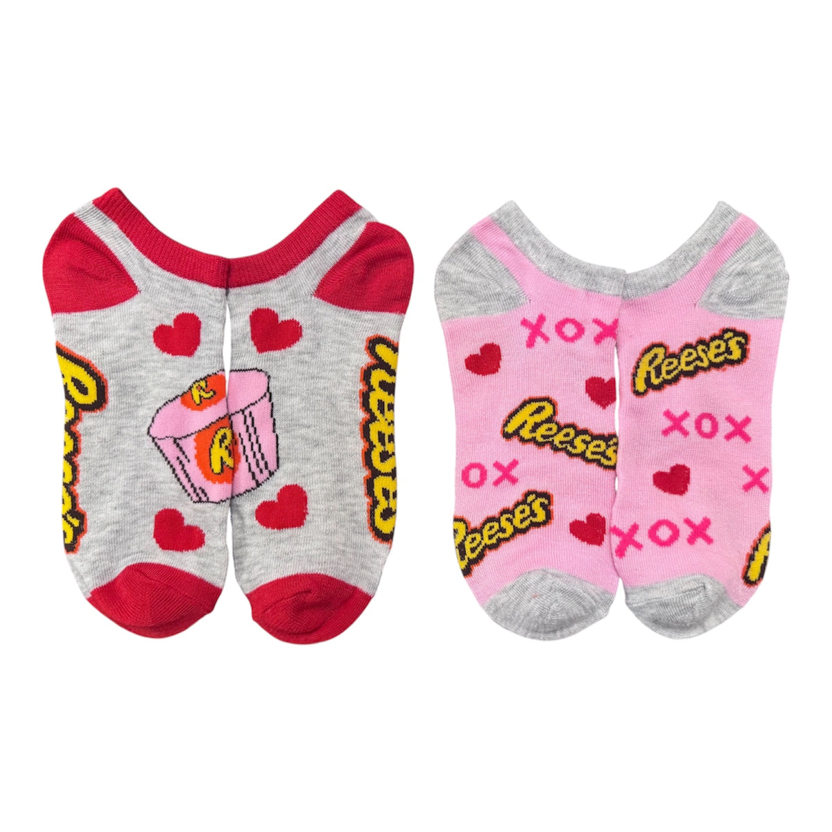 REESE’S Peanut Butter Cups Ladies VALENTINES DAY 2 Pair Of No Show Socks Hearts & Xoxo - Novelty Socks And Slippers