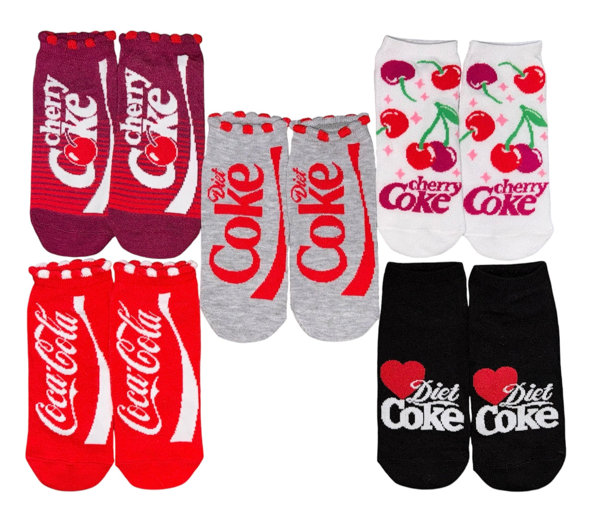 COCA-COLA Soda Ladies 5 Pair Of No Show Socks Diet Coke, Cherry Coke