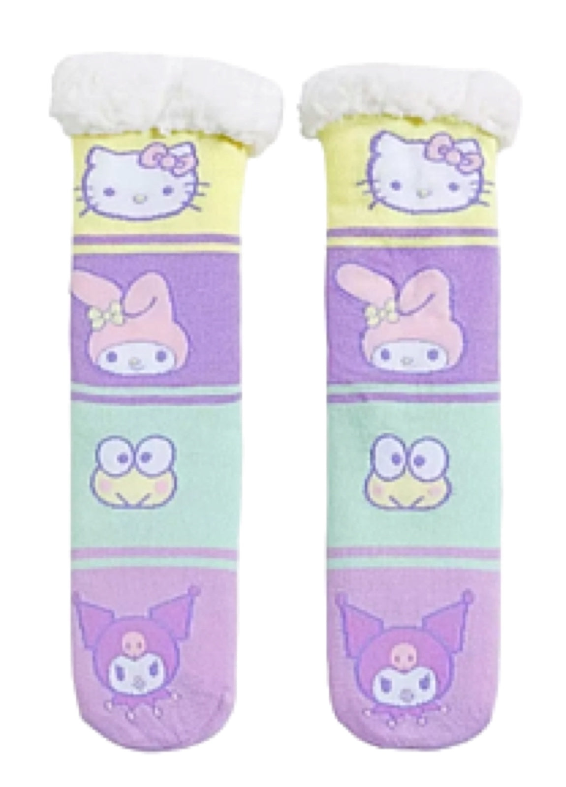 SANRIO HELLO KITTY & FRIENDS LADIES SHERPA LINED GRIPPER BOTTOM SLIPPER SOCKS - Novelty Socks for Less
