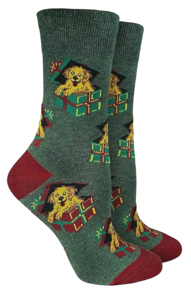 GOOD LUCK SOCK Brand Ladies CHRISTMAS PUPPY Socks Puppy Inside Present - Novelty Socks And Slippers