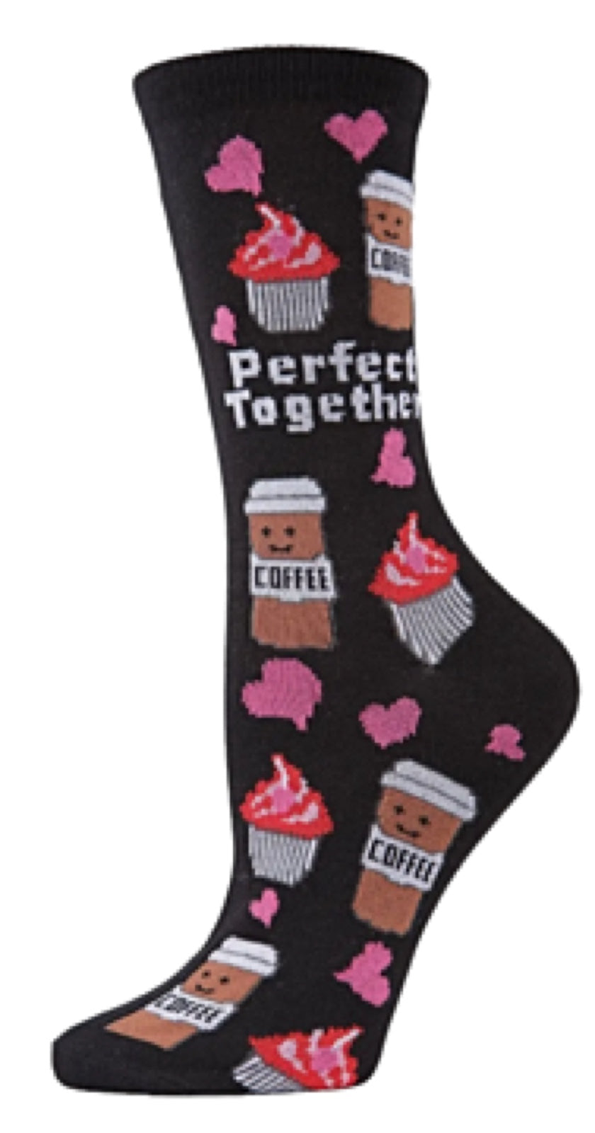 MeMoi Brand Ladies COFFEE, CUPCAKES & HEARTS VALENTINES DAY Socks ‘PERFECT TOGETHER’ - Novelty Socks And Slippers
