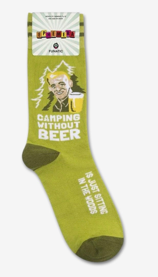CAMPING WITHOUT BEER IS JUST SITTING IN THE WOODS Adult Unisex Socks FUNATIC Brand - Novelty Socks And Slippers