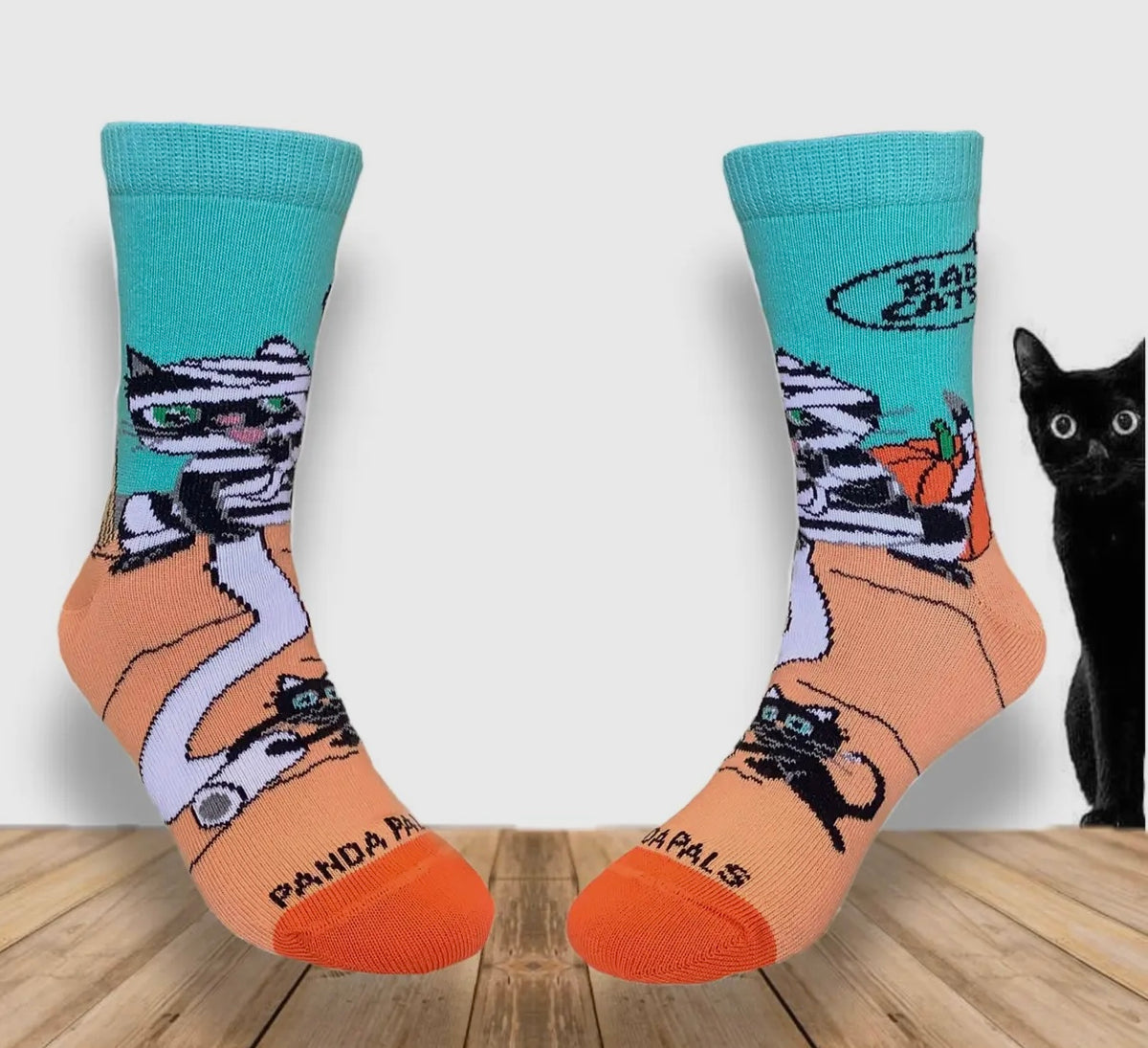 BAD CAT MUMMY Unisex Kids Halloween Socks (Choose Size) - Novelty Socks And Slippers